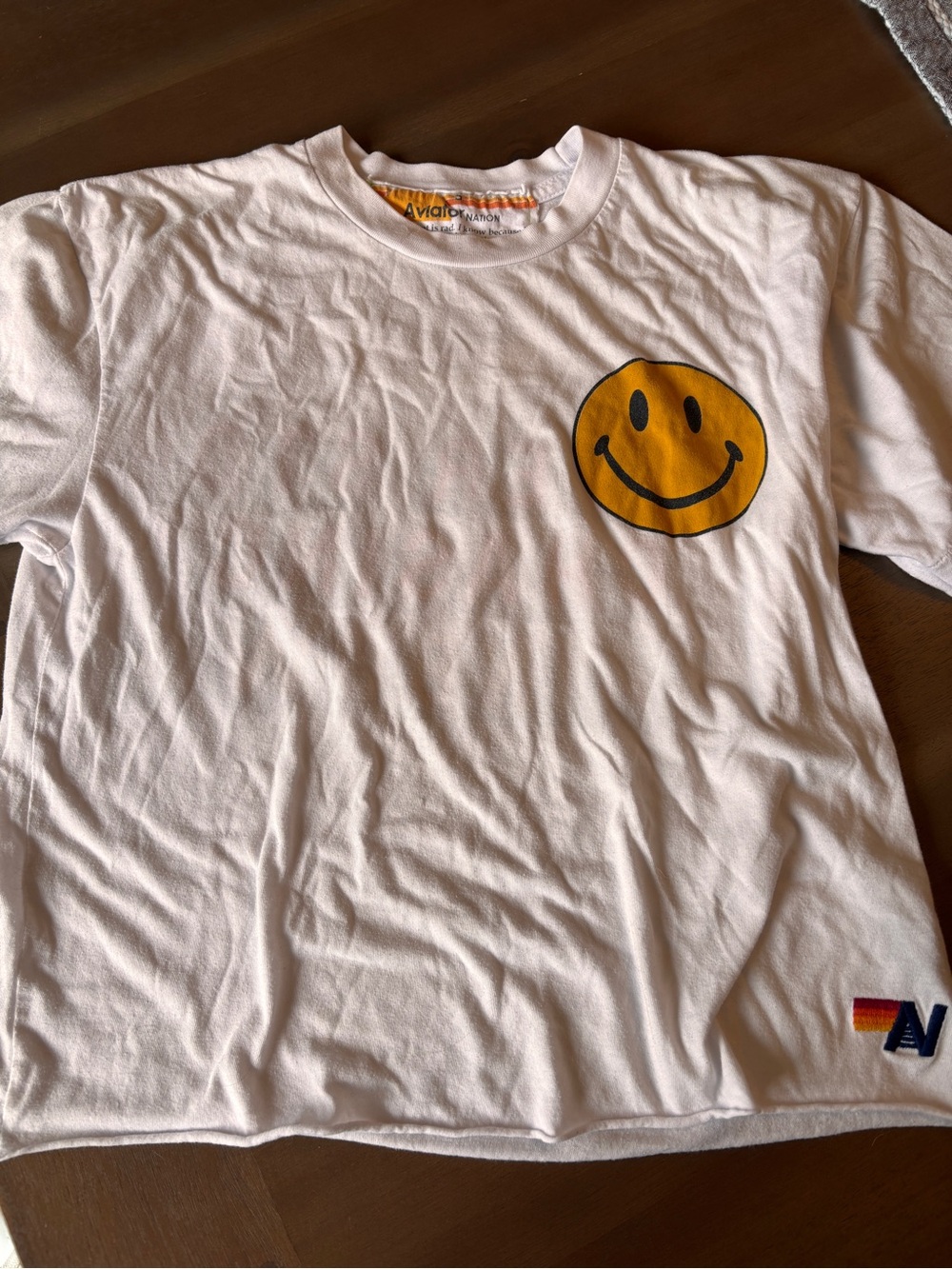 Aviator Nation White Tee with Yellow Smiley Graphic